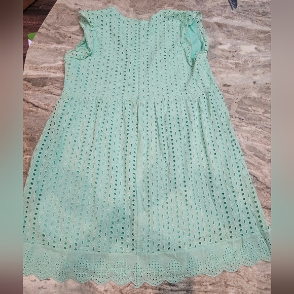 Mint Green Eyelet Cotton Shorts Romper Sundress Lined Sleeveless Dress Size L - Picture 11 of 11
